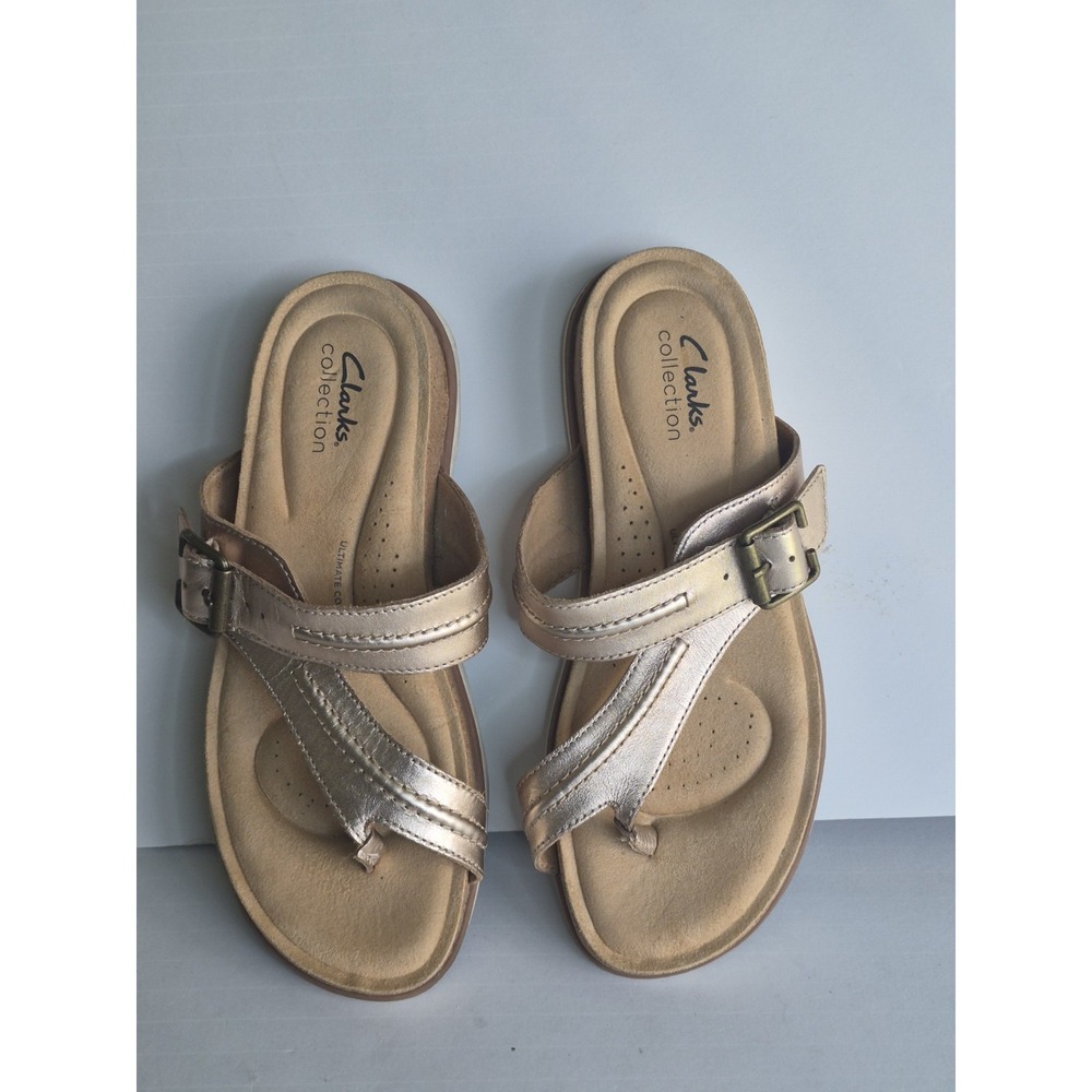 CLARKS Brynn Madi Flat Comfort Sandals Womens Size 8.5 Rose Gold Leather Comfort